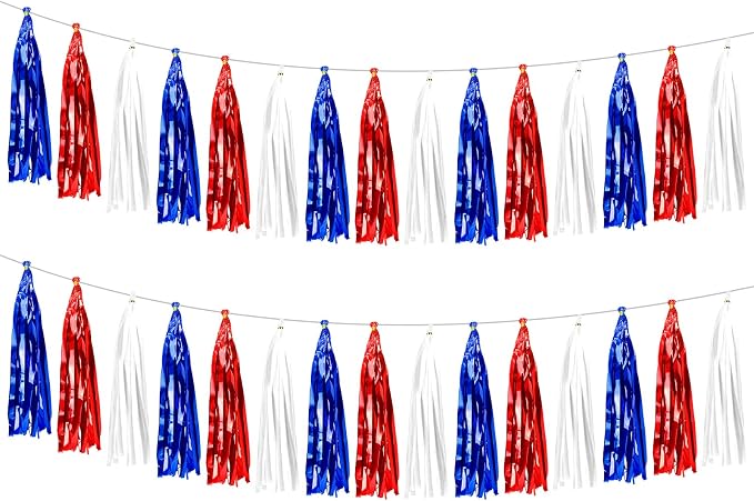 2 Pack Blue Red White Metallic Tassel Garland by Unknown