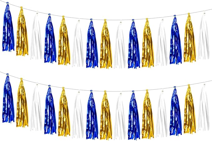 2 Pack Blue White Gold Metallic Tassel Garland by Unknown