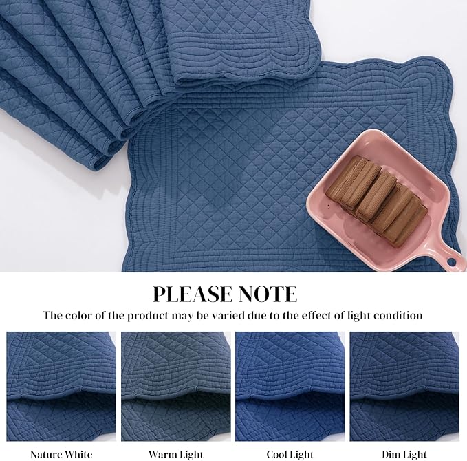HOMBYS Quilted Placemats Set of 6 Washable-13x18 inches Rectangular Placemats - Image 3