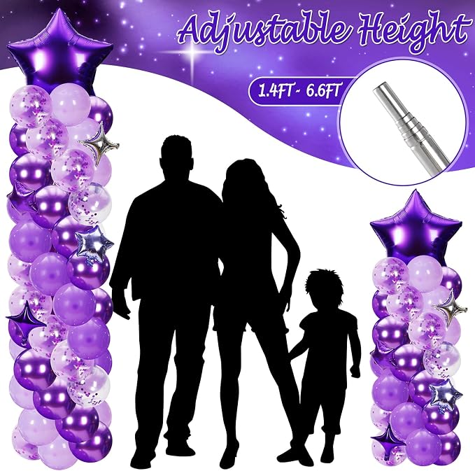 Gejoy 110 Pcs Purple Silver Balloons Column Stand Kit Adjustable Tower Stand - Image 3
