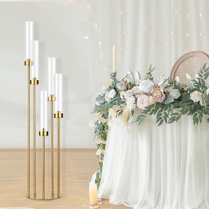 20PCS Gold Floor Candelabra, 5 Arm Candle Holder Tall Floor Candle Holder - Image 5