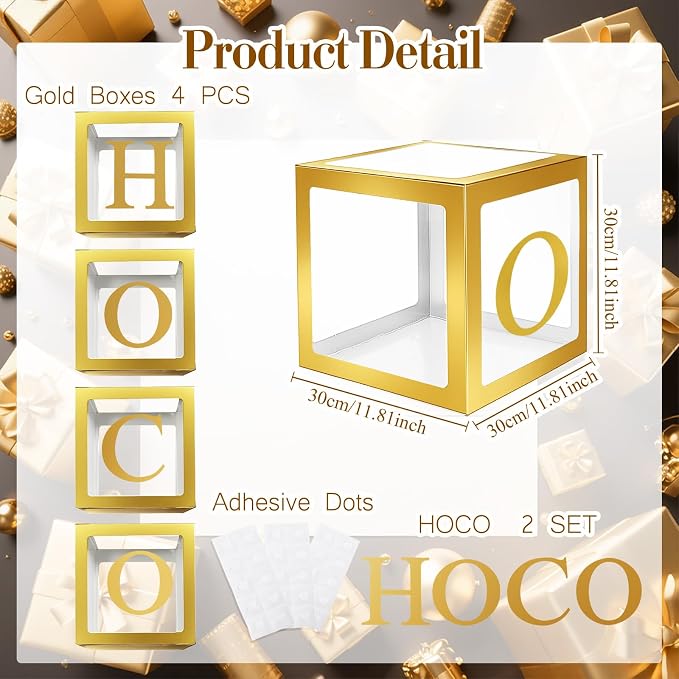 4 Pcs Hoco Boxes with Letters 11.8 x 11.8 x 11.8 Inch Clear Homecoming Balloon - Image 2
