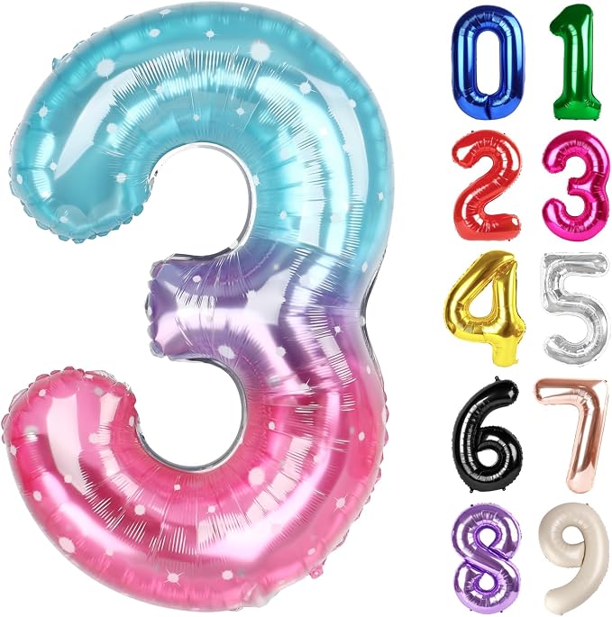 3 Balloon - Starry Sky Birthday Number Balloons, 40 Inch Party Decorations | by ALPHADELTAPI