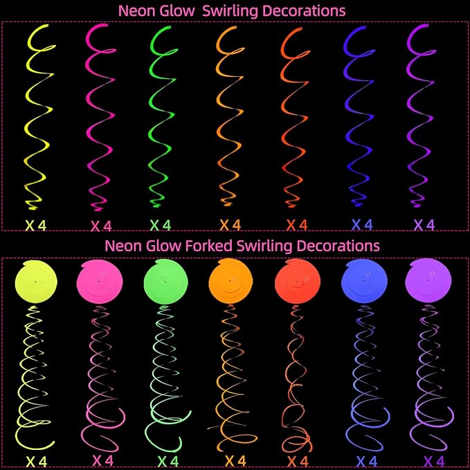56 PCS UV Colorful Ceiling Swirl Decoration Hanging Paper Neon Streamer - Image 3