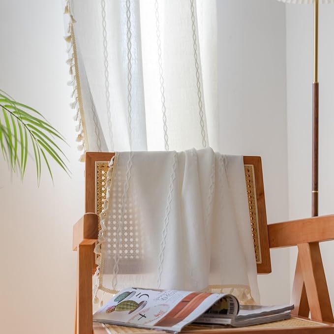 Sutuo Home White Boho Curtains for Bedroom Living Room Nursery, Bohemian 1 - Image 2