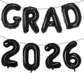 Black GRAD 2026 Banner Balloons, 16 Inch Mylar Foil letter Graduation Balloons by KALOR