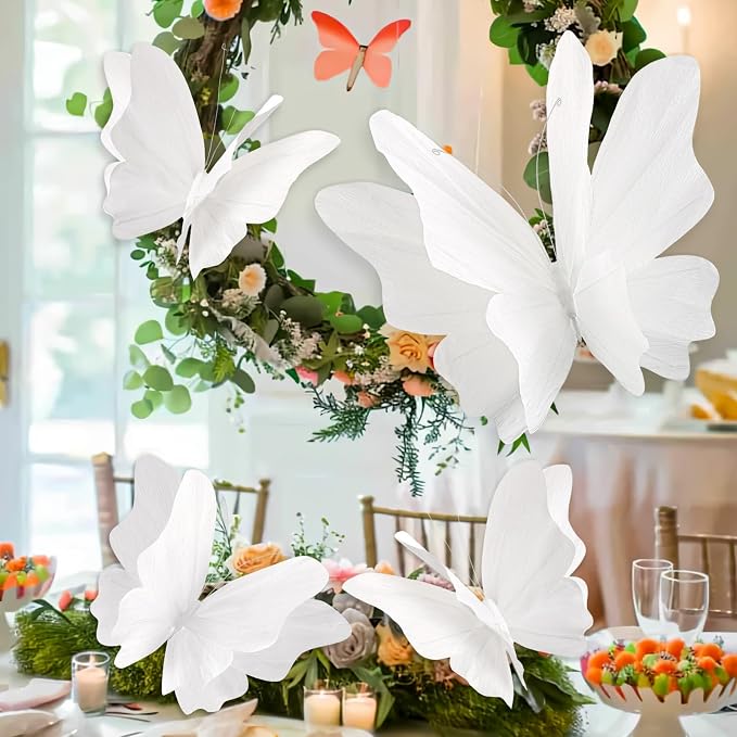 SUNBEAUTY Large White Paper Butterflies 3D Butterfly Party Decorations Giant - Image 2