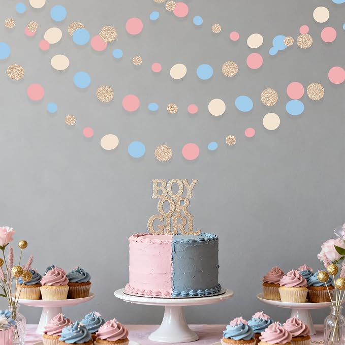 Champagne Gold Dusty Pink Blue Cream Beige Circle Dot Hanging Streamer Polka - Image 5