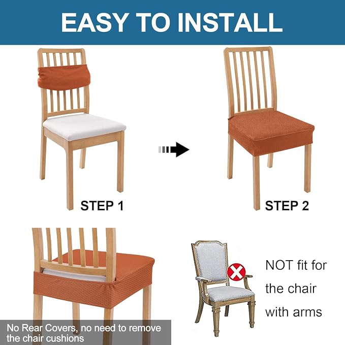 Smiry Waterproof Seat Covers for Dining Room Chairs, No Rear Covers | Stretch - Image 5
