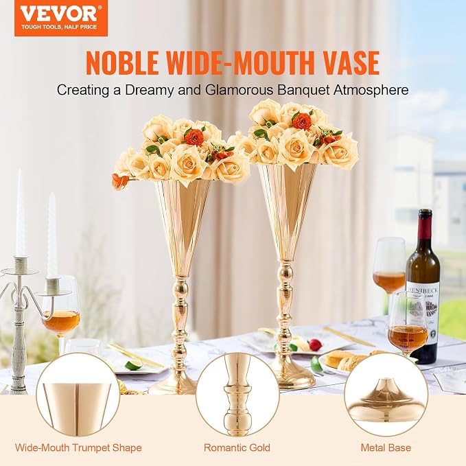 VEVOR 10PCS 43cm/16.9” Tall Wedding Flower Vase, Metal Wedding Trumpet - Image 2