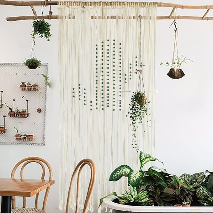 Macrame Curtain Boho Doorway Window Curtain Fiber Art 31" W*70" L | - Image 2
