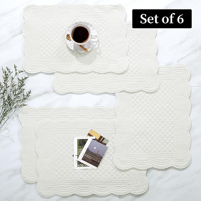 HOMBYS Quilted Placemats Set of 6 Washable-13x18 inches Rectangular Placemats - Image 6