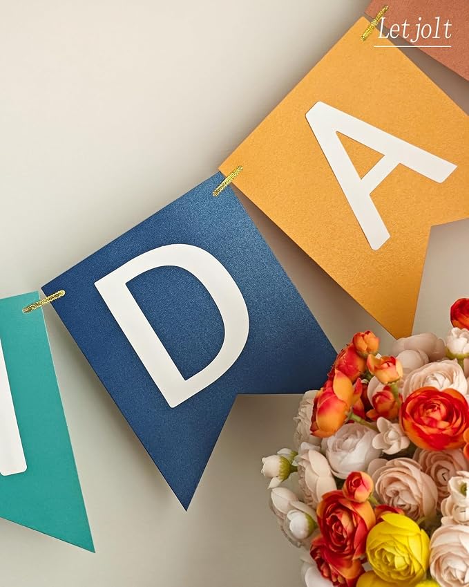 Letjolt Happy Birthday Banner Blue Orange Handmade Kids Party 13pcs | Birthday - Image 8