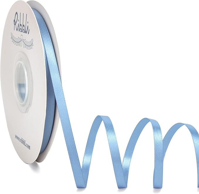 Ribbli Dusty Blue Satin Ribbon, Double Faced Satin 1/4 inch x Continuous 50 by Ribbli
