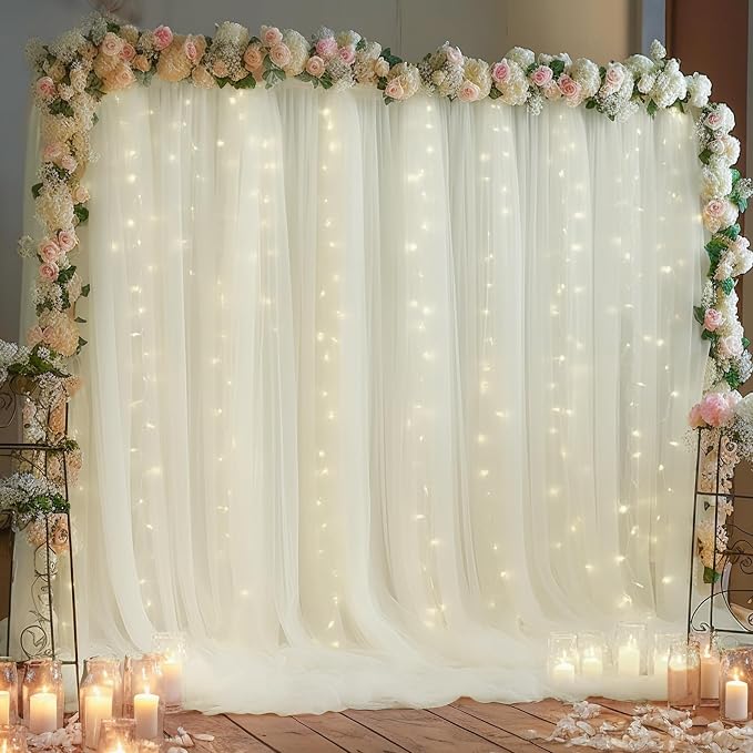 10x10ft Ivory Tulle Backdrop Curtain by Partisky