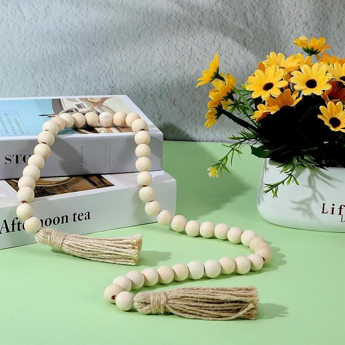 Wood Beads Garland with Tassels 33.86" | Table Beads Natural Prayer Bead Rustic - Image 7