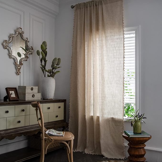 Sutuo Home Boho Curtain for Farmhouse Bedroom, Natural Linen Look Textured - Image 2