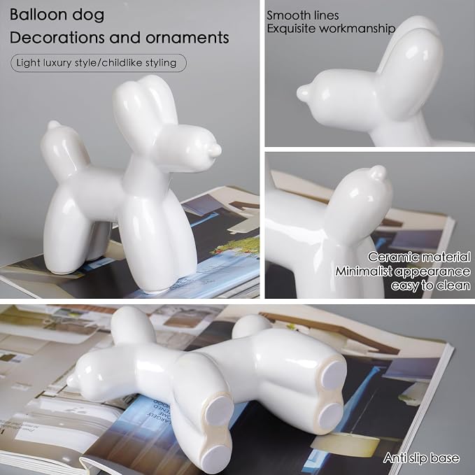 Notakia Large White Cute Ceramics Balloon Dog Statue Crafts Living Room Desktop - Image 3