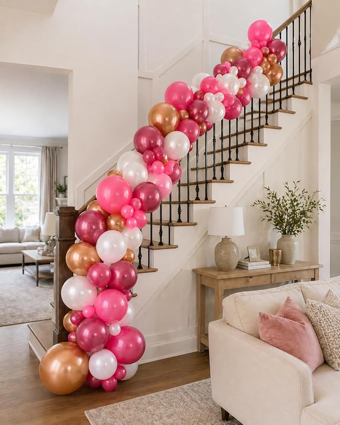 Hot Pink Balloons 60 Pack – Pink Chrome Balloons, Rose Gold & White 12 Inch - Image 4