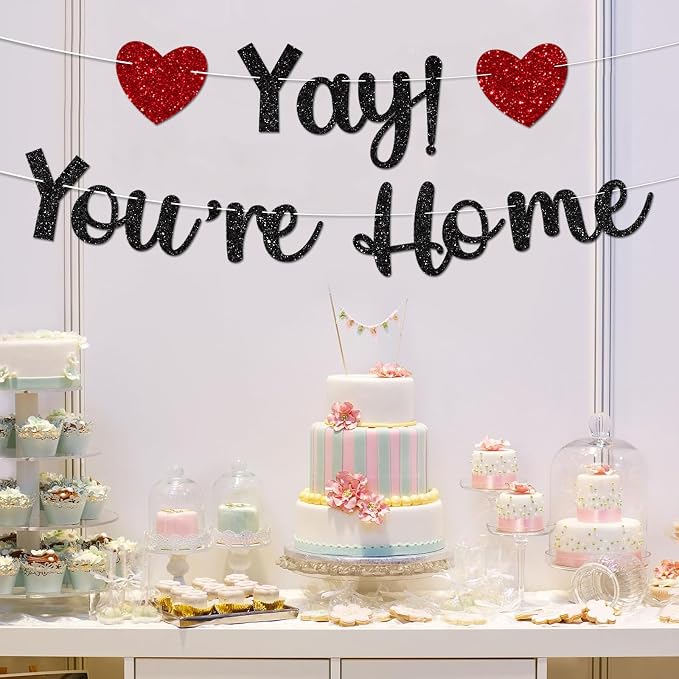 Black Glitter Welcome Home Banner, Yay! You're Home Banner - Image 6
