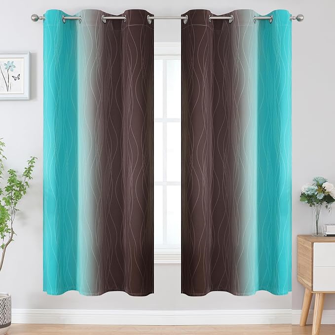 Brown and Teal Ombre Blackout Curtains 72 Inches Length - Image 2
