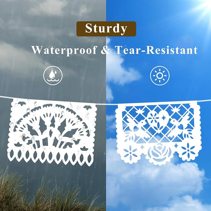 DOMESTAR 5 Packs 75 FT White Papel Picado Mexican Wedding Party Decoration | - Image 3