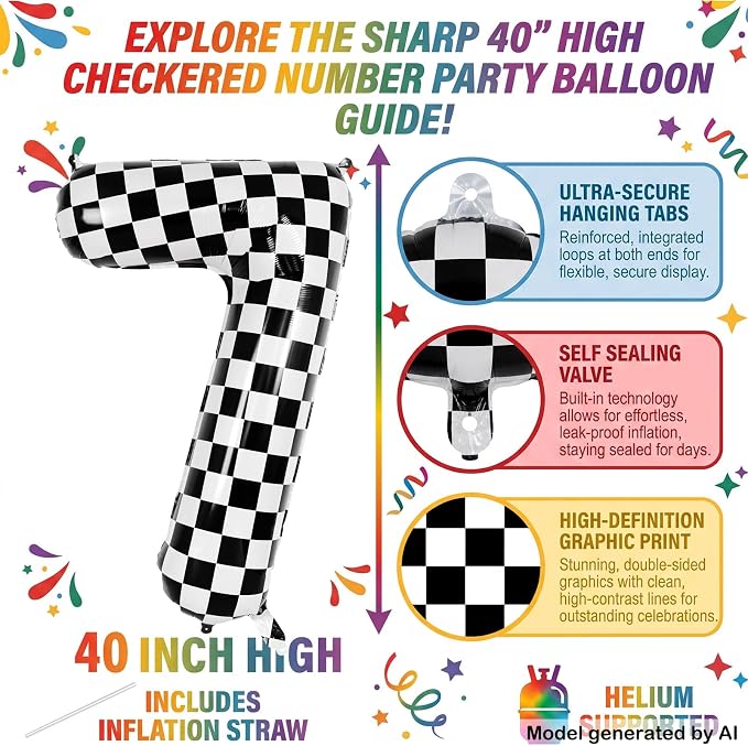 40" Checkered Number 17 Balloon - Image 2