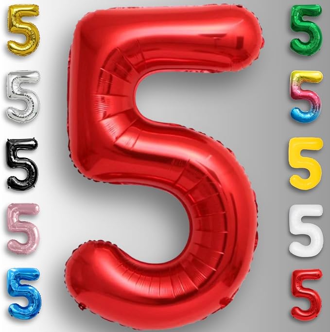 Red Number Balloon 5 Mylar Foil Balloons 40 inch - Image 6