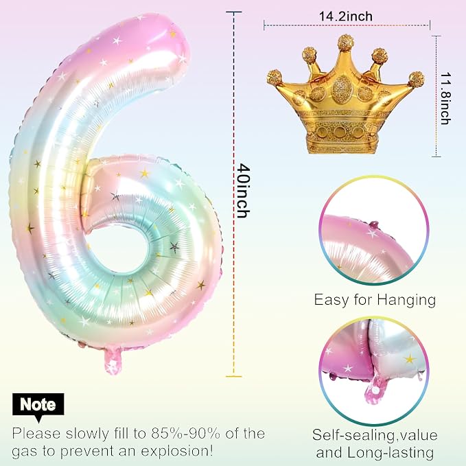 Stars Rainbow Gradient Number 6 Balloon, 40 Inch Giant Number 6 Balloon & Mini - Image 2