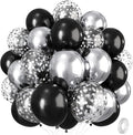 Black and Silver Balloons, 12 Inch Metallic Chrome Black Silver Confetti Latex by Isndare