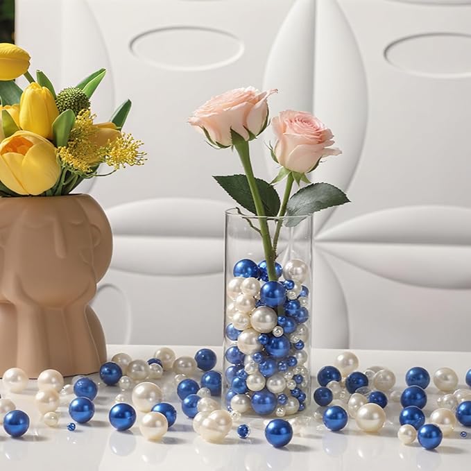 200 Pcs Vase Filler Beads Blue Pearl Beads for Vase No Hole Pearls for Centerpieces Vases Home Table Party Decor Wedding DIY 8/14/20mm