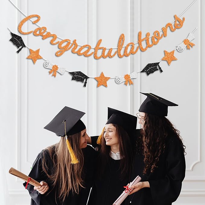 Congratulations Banner Orange and Black Graduation Decorations Class of 2026 - Image 3