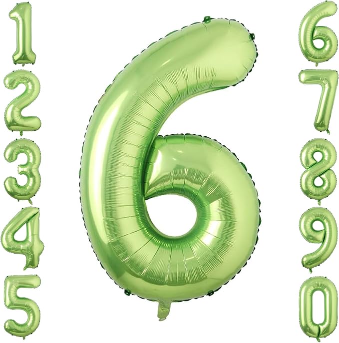 Light Green Number 6 Balloon 40 Inch, Glossy Foil Numeral Celebration Decor | by Unknown