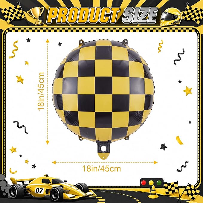 Gejoy 12 Pcs Checkered Foil Balloons Yellow White Plaid 18 Inch | Checkered - Image 2