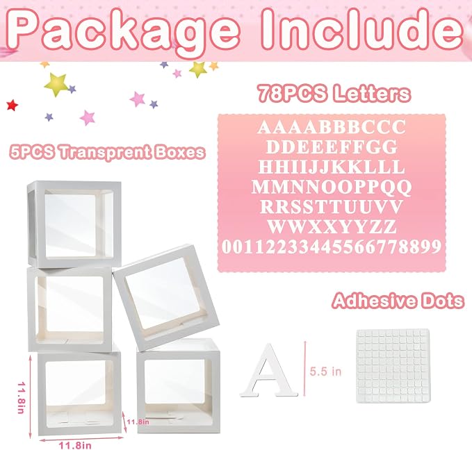 Baby Boxes with Letters, 5 Transparent Baby Shower Balloon Boxes with 78 - Image 6