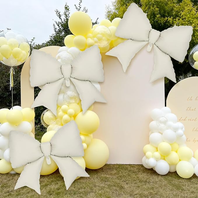 6 Pcs Beige Bow Balloons for Girls, 38 Inch Bow Foil Balloons, Bows Gender - Image 3