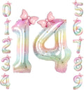 40" Giant Pastel Rainbow Number 14 Balloon Foil Pink Bow Decor Kit | by TNCDJKPA
