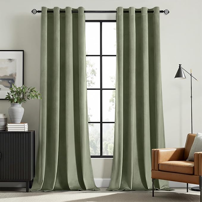 MIULEE Velvet Curtains Sage Green 52 x 108 Inch Length Set of 2 | Extra Long by MIULEE