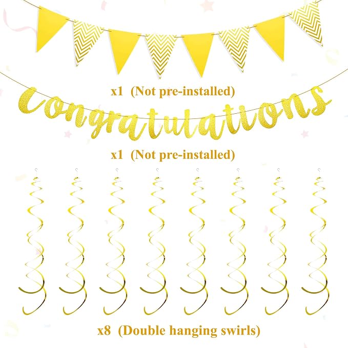 Congratulations Banner, Glitter Congratulations Decorations Triangle Flag Banner - Image 2