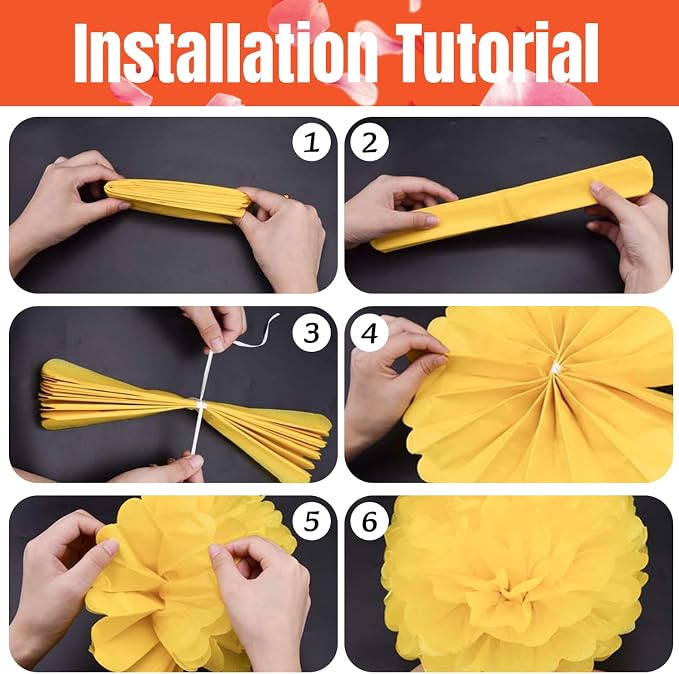 Qimoo 20pcs Red-Orange Tissue Paper Pom Poms Decorations - Image 3