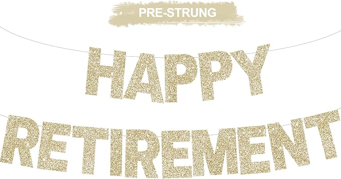 Glitter Champagne Gold Happy Retirement Banner Pre-Strung Retirement Party by RICHHHA