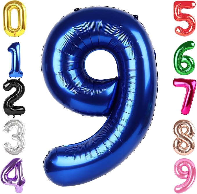 40 Inch Night Blue Number 9 Balloon, 9th Blue Birthday Party Decorations | 40 by Hadoife