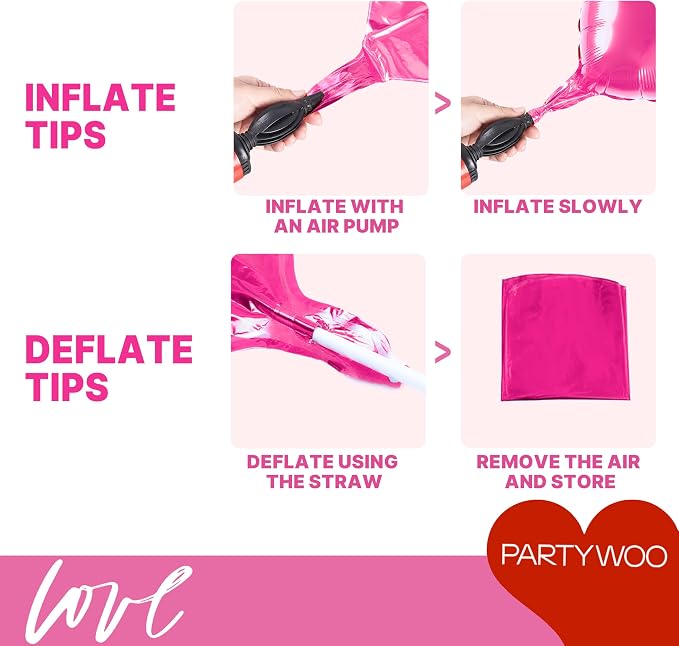 PartyWoo Pink White Rose Hot Pink White Heart Foil 15pcs Balloons 18 Inch | - Image 7