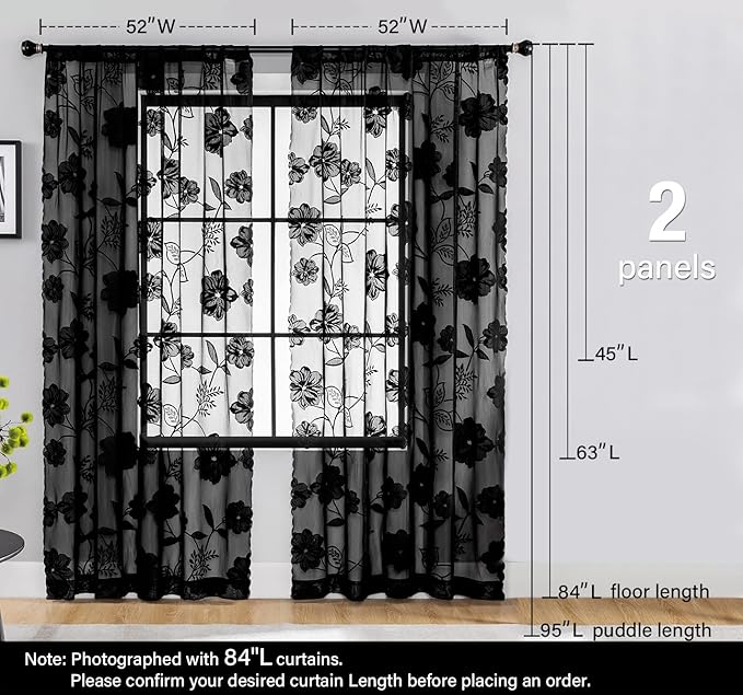 Treatmentex Black Lace Sheer Curtains - Image 6