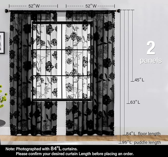 Treatmentex Black Sheer Lace Curtains - Image 6
