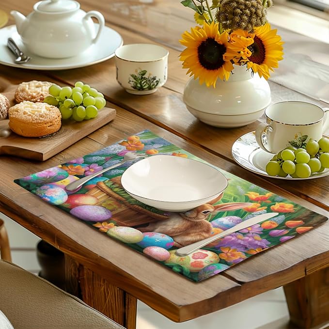 Easter Rabbits Eggs Placemats Set of 4 Easter Bunny Tulip Flowers Table Place - Image 6