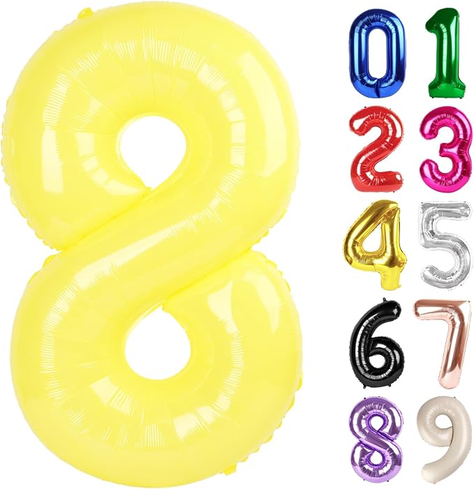 8 Balloon - Macaron Yellow Birthday Number Balloons, 40 Inch Decorations | by ALPHADELTAPI