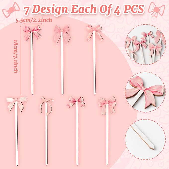 TICIAGA Pink Bow Wooden Picks - Image 2