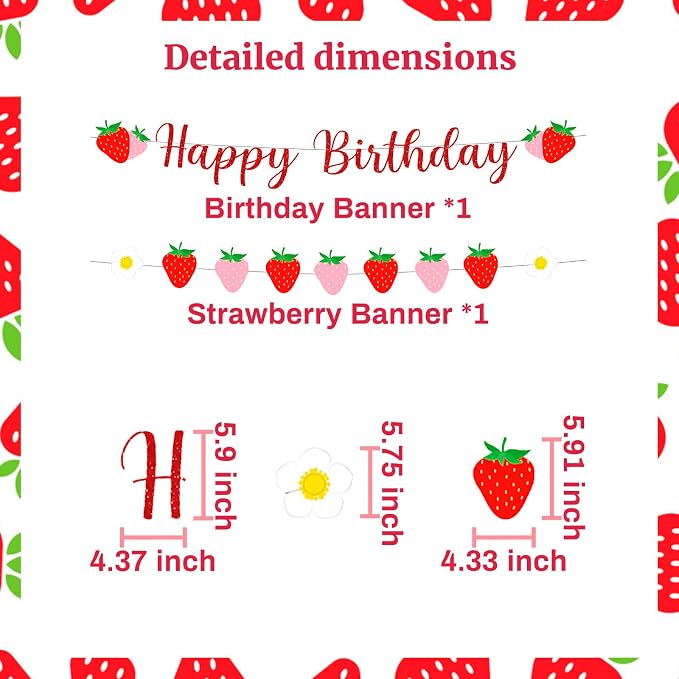 MEETINGU Strawberry Happy Birthday Banner Party Decoration Set, - Image 2