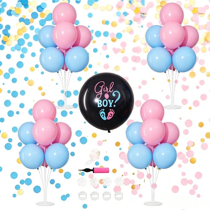 4 Sets Gender Reveal Balloons Stand Kit by ZyloonDecoration